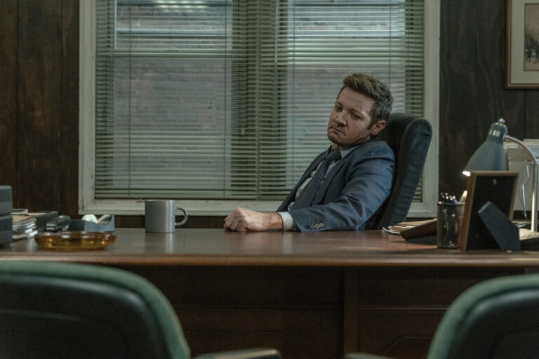 Jeremy Renner as Mike McLusky in season 3, episode 2 of Mayor of Kingstown streaming on Paramount+ Photo Credit: Dennis P. Mong Jr./Paramount +